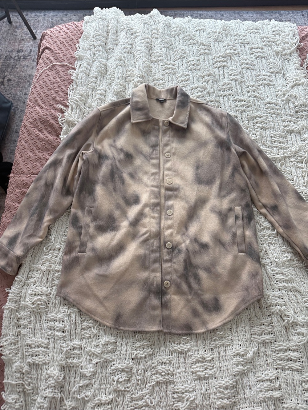 Express Beige and Gray Tie-Dye Utility Shacket